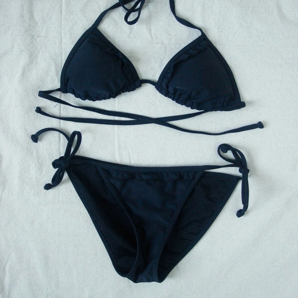 Black Ruffle String Bikini